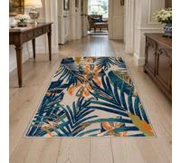 Générique Tapis Carré,Motifs Floraux Bleu, Orange, Vert et Beige, 180 x 180 cm, Lavable Tapis pour Décoration Maison Salon, Chambre, Salle à Manger,