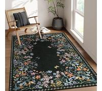 Générique Tapis Carré,Motifs Floraux : Noir, Rose, Violet, Orange, Jaune, Bleu, 200 x 200 cm, Lavable Tapis pour Décoration Maison Salon, Salle à Manger, Chambre,