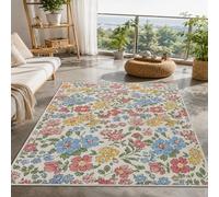 Générique Tapis Carré,Motifs Floraux Rose, Bleu, Jaune, Vert, Beige, 160 x 160 cm, Lavable Tapis De Salon Chambre Poils Ras Décoration Maison,