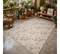 Générique Tapis Carré,Motifs Floraux Rose, Gris et Beige, 200 x 200 cm, Lavable Tapis pour Décoration Maison Salon, Salle à Manger, Chambre,