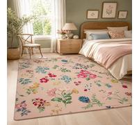 Générique Tapis Carré,Motifs Floraux Rose, Vert, Rouge, Bleu, Jaune, 200 x 200 cm, Lavable Tapis pour Décoration Maison Salon, Salle à Manger, Chambre,
