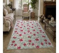 Générique Tapis Carré,Motifs Floraux Vert, Rose, Rouge, Blanc, 160 x 160 cm, Lavable Tapis De Salon Chambre Poils Ras Décoration Maison,