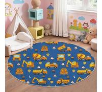 Générique Tapis Chambre Enfant Bébé Fille Garçon Rond 200 cm Véhicule Engins De Chantier Ludiques Imprimé De Voiture - Grand Doux Rampant pour Petite Chambre d'enfant Salon, Orange Jaune