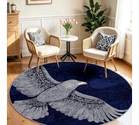 Générique Tapis Chambre Enfant Fille Garçon Rond Ø 100 cm Animal Tapis de Sol Décoration Antidérapant - Doux Rampant pour Salon Cuisine Table Basse Table de Chevet, Oiseaux Volants Totem Art Tribal