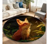 Générique Tapis Chambre Enfant Fille Garçon Rond Ø 100 cm Animaux Sauvages Tapis de Sol Décoration Antidérapant - Doux Rampant pour Salon Cuisine Table Basse Table de Chevet, Forêt Renard Roux