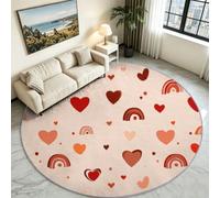 Générique Tapis Chambre Enfant Fille Garçon Rond Ø 100 cm Dessin Animé Main Tapis de Sol Décoration Antidérapant - Doux Rampant pour Salon Cuisine Table Basse Table de Chevet, Arc en Ciel Cœur Pois