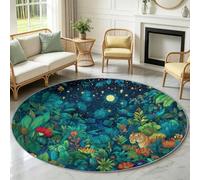 Générique Tapis Chambre Enfant Fille Garçon Rond Ø 100 cm Forêt Fantastique Tapis de Sol Décoration Antidérapant - Doux Rampant pour Salon Cuisine Table Basse Table de Chevet, Animal Plante