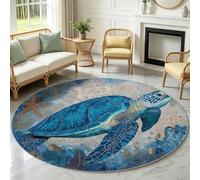 Générique Tapis Chambre Enfant Fille Garçon Rond Ø 100 cm Vie Marine Tapis de Sol Décoration Antidérapant - Doux Rampant pour Salon Cuisine Table Basse Table de Chevet, Tortue Marine Corail