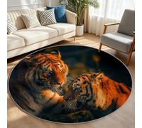 Générique Tapis Chambre Enfant Fille Garçon Rond Ø 120 cm Animaux Sauvages Tapis de Sol Décoration Antidérapant - Doux Rampant pour Salon Cuisine Table Basse Table de Chevet, Tigre Forêt