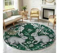 Générique Tapis Chambre Enfant Fille Garçon Rond Ø 120 cm Faune Sauvage Tapis de Sol Décoration Antidérapant - Doux Rampant pour Salon Cuisine Table Basse Table de Chevet, Jungle Lapin