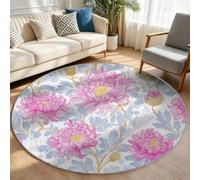 Générique Tapis Chambre Enfant Fille Garçon Rond Ø 120 cm Fleurs Tapis de Sol Décoration Antidérapant - Doux Rampant pour Salon Cuisine Table Basse Table de Chevet, Dessin Ligne Chrysanthème Branches