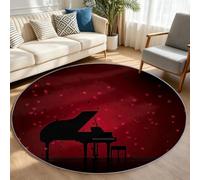 Générique Tapis Chambre Enfant Fille Garçon Rond Ø 120 cm Musique Tapis de Sol Décoration Antidérapant - Doux Rampant pour Salon Cuisine Table Basse Table de Chevet, Piano Cœur