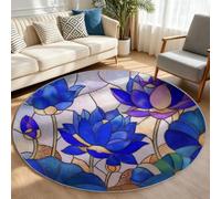 Générique Tapis Chambre Enfant Fille Garçon Rond Ø 160 cm Art Vintage Tapis de Sol Décoration Antidérapant - Doux Rampant pour Salon Cuisine Table Basse Table de Chevet, Lotus Grille Verre