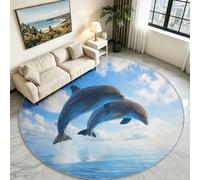 Générique Tapis Chambre Enfant Fille Garçon Rond Ø 200 cm Animaux Marins Réalistes Tapis de Sol Décoration Antidérapant - Doux Rampant pour Salon Cuisine Table Basse Table de Chevet, Mignon Dauphin