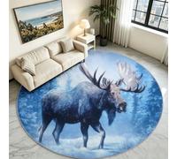 Générique Tapis Chambre Enfant Fille Garçon Rond Ø 200 cm Animaux Sauvages Tapis de Sol Décoration Antidérapant - Doux Rampant pour Salon Cuisine Table Basse Table de Chevet, Forêt Enneigée Élan
