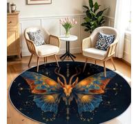 Générique Tapis Chambre Enfant Fille Garçon Rond Ø 60 cm Animal Fantastique Tapis de Sol Décoration Antidérapant - Doux Rampant pour Salon Cuisine Table Basse Table de Chevet, Cerf Papillon