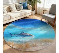 Générique Tapis Chambre Enfant Fille Garçon Rond Ø 60 cm Animaux Marins Tapis de Sol Décoration Antidérapant - Doux Rampant pour Salon Cuisine Table Basse Table de Chevet, Monde sous Marin Requin