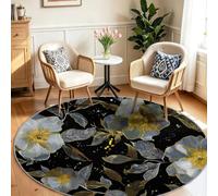 Générique Tapis Chambre Enfant Fille Garçon Rond Ø 60 cm Art Tapis de Sol Décoration Antidérapant - Doux Rampant pour Salon Cuisine Table Basse Table de Chevet, Line Art Floral Lignes Dorées
