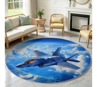 Générique Tapis Chambre Enfant Fille Garçon Rond Ø 60 cm Militaire Tapis de Sol Décoration Antidérapant - Doux Rampant pour Salon Cuisine Table Basse Table de Chevet, Avion Chasse Mer Nuages