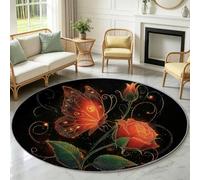 Générique Tapis Chambre Enfant Fille Garçon Rond Ø 60 cm Minimaliste Tapis de Sol Décoration Antidérapant - Doux Rampant pour Salon Cuisine Table Basse Table de Chevet, Papillon Rose