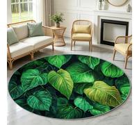 Générique Tapis Chambre Enfant Fille Garçon Rond Ø 80 cm Moderne Plante Tapis de Sol Décoration Antidérapant - Doux Rampant pour Salon Cuisine Table Basse Table de Chevet, Feuilles Vertes Tropicales