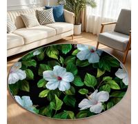 Générique Tapis Chambre Enfant Fille Garçon Rond Ø 80 cm Plantes Tropicales Tapis de Sol Décoration Antidérapant - Doux Rampant pour Salon Cuisine Table Basse Table de Chevet, Fleurs Pétales Feuilles