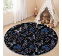 Générique Tapis Chambre Enfant Rond Animal 180 cm, Violet Foncé | Tapis Rond Lavable en Machine Imprimé Papillon Fleur Bleue, Moquette Doux Antidérapant pour Chambre Adulte et Ado Salon
