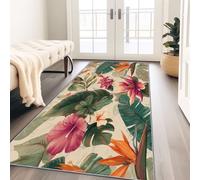 Générique Tapis Couloir Long Doux Antidérapant 80 x 150 cm, Tropical Rétro Floral Plantes Feuille Tapis de Cuisine Antidérapant et Lavable en Machine, Beige Doux Tapis de Passage pour Entrée, Chambre