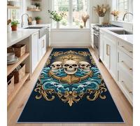 Générique Tapis Couloir Salon 80x200 cm, Crâne Effet Moiré Océanique | Antidérapant et Lavable Poils Courts Tapis Couloir Océan Gothique Sombre, pour Salon Chambre et Bureau