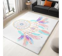 Générique Tapis de Chambre Enfant Attrape-Rêves Plumes 60 x 90 cm, Lavable en Machine Descente de Lit Ornements Ethnique, Antidérapant et Doux Poils Courts Moelleux Décoration Intérieure Blanc