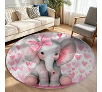 Générique Tapis de Chambre Moelleux à Poils Courts 180 cm Rond Moderne Rose | Éléphant Forme de Cœur Antidérapant et Résistant, Lavable en Machine, Facile d'entretien, Adapté aux Animaux, Salon Cuisine
