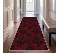 Générique Tapis de Couloir Damassé Rouge Et Noir, Tapis de Passage Long, Doux Antidérapant et Lavable, 60 x 300 cm, Motif Baroque Vintage, Tapis Couloir pour Cuisine, Salon, Entrée, Buanderie J38R3