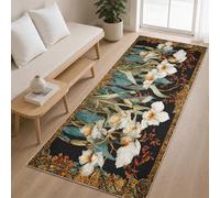 Générique Tapis de Couloir Fleurs 65x240 cm, Tapis de Passage Art Nouveau Naturel pour Cuisine Salon Chambre Balcon Entrée Interieur, Antidérapant et Lavable
