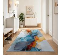 Générique Tapis de Couloir Lavable avec Motif Dégradé Encre Aquarelle Minimaliste 80 x 300 cm, Abstrait Tapis de Cuisine antidérapant, Poils Courts pour Chambre D’Amis, Bleu Rouge