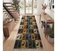 Générique Tapis de Couloir Long Antidérapant 60 x 240 cm Rétro Forêt | Animaux Blocs Tapis de Cuisine Devant Evier Lavable en Machine Passage paillasson de Porte d'Entrée Interieur pour Couloir