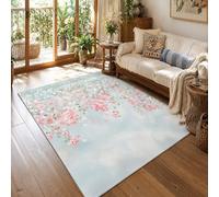 Générique Tapis de décoration,Motifs Floraux Rose, Bleu, Blanc et Vert, 110 x 180 cm, Tapis Poils Courts Salon Chambre, Table Chaises Salle à Manger Décoration,