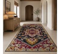 Générique Tapis de décoration, Vintage à Motifs Floraux Bleus, Rouges, Jaunes et Beiges, 140 x 200 cm, Tapis pour Salon, Chambre à Coucher, Salle à Manger, Salle de séjour, Cuisine, Hall