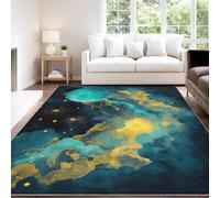 Générique Tapis de Enfant Rêveur Espace Ciel Étoilé Planète Nébuleuse Or Bleu Galaxie, 40 x 60 cm Tapis Moquette de Chambre à Poils Ras, Paillasson Intérieur - pour Chambre à Coucher de Salon