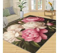 Générique Tapis de Pivoine 120 x 180 cm, Lavable, Motif Floral de Campagne pour Salon, Chambre à Coucher, Salle à Manger, Cuisine, décoration