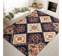 Générique Tapis de Salon 120 x 160 cm, Antidérapant Et Lavable en Machine Tapis, Poil Ras Vintage Classique Européen Luxe Élégant Floral Carreaux Tapis pour Salon, Chambre à Coucher
