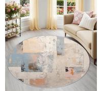 Générique Tapis de Salon 160 cm Rond Lavable en Machine - Beige Tapis Salle à Manger Antidérapant et Fin - Tapise Blocs De Couleurs Abstraits Scandinaves Imprimé pour Entrée Chambre D'Appartement