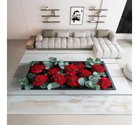 Générique Tapis de Salon à Poils Courts - Moderne Floral Rouge Effet Bois - Tapis à Poil Court pour Salle à Manger, Salon, Chambre d'enfant, Couloir, Chambre à Coucher, Cuisine - 60x90 cm