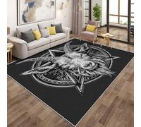 Générique Tapis de Salon Gothique Tête de Chèvre 60x90cm, Pentacle Baphomet Tapis Antidérapant à Poils Ras Lavable en Machine Rectangulaire pour Chambre Cuisine Bureau