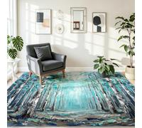 Générique Tapis de Salon Lavable en Machine 160 x 230 cm, Peinture À l'huile Poil Antidérapant avec Forêt Bouleau Tapis pour la Chambre à Coucher Le Bureau à Domicile Decoration Chambrel, Bleu