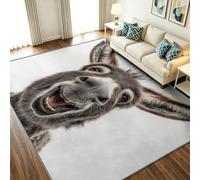 Générique Tapis de Salon Lavable en Machine 80 x 150 cm Animaux Campagne Faible Poil Antidérapant Mignon Âne Souriant Grand Doux Tapis pour la Chambre à Coucher, Le Bureau à Domicile, Blanc