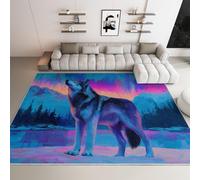 Générique Tapis de Salon Lavable en Machine 80x150 cm Antidérapant avec Motif Imprimé, Loup Arctique Fantastique Tapis Chambre pour la Chambre à Coucher, Le Bureau à Domicile