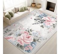Générique Tapis de Salon Moderne Minimaliste À Poils Courts Élégant Japonais Doux Romantique Papillons Plantes Fleurs - Tapis Doux Moelleux 160 x 230 cm, Antidérapant Chambre à Coucher Moquette