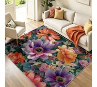 Générique Tapis de Salon Style Peinture À l'huile Fleurs, AntidéRapant et Doux, Chambre Lavable en Machine, Tapis De Chambre Salle à Manger Decoration,Multicolore, 90 x 120 cm
