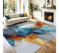 Générique Tapis de Salon Style Peinture Abstraite À L'Encre, AntidéRapant et Doux, Chambre Lavable en Machine, Tapis De Chambre Salle à Manger Decoration,Bleu Clair, 40 x 60 cm