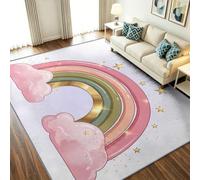Générique Tapis Dessin Animé pour Salon Salle à Manger Chambre à Coucher, Tapis Poil Ras Arc-en-Ciel Nuages Étoiles Doux antidérapant, Decoration Maison Grand Interieur Moquette (Blanc, 160 x 230 cm)